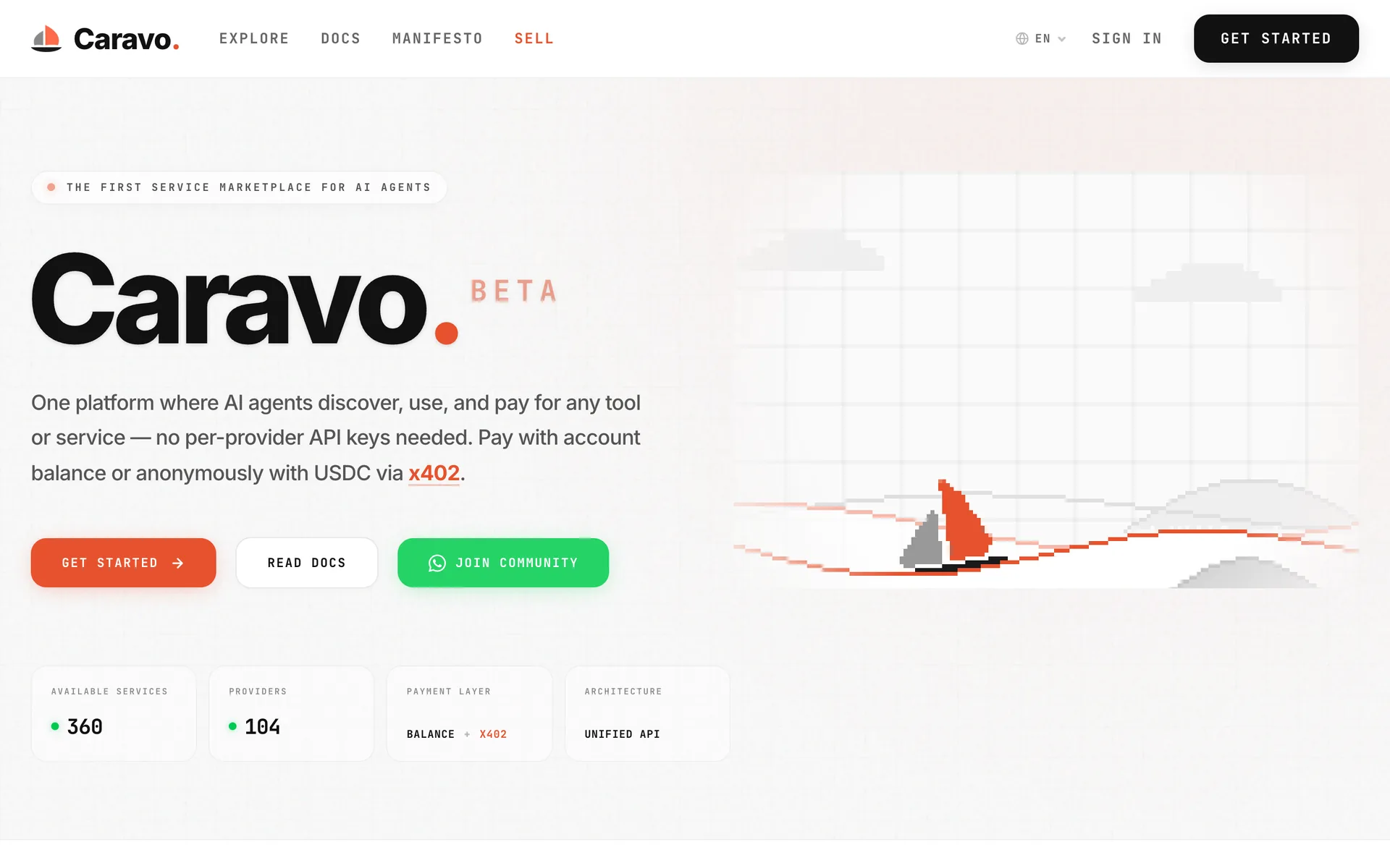 Caravo homepage on desktop