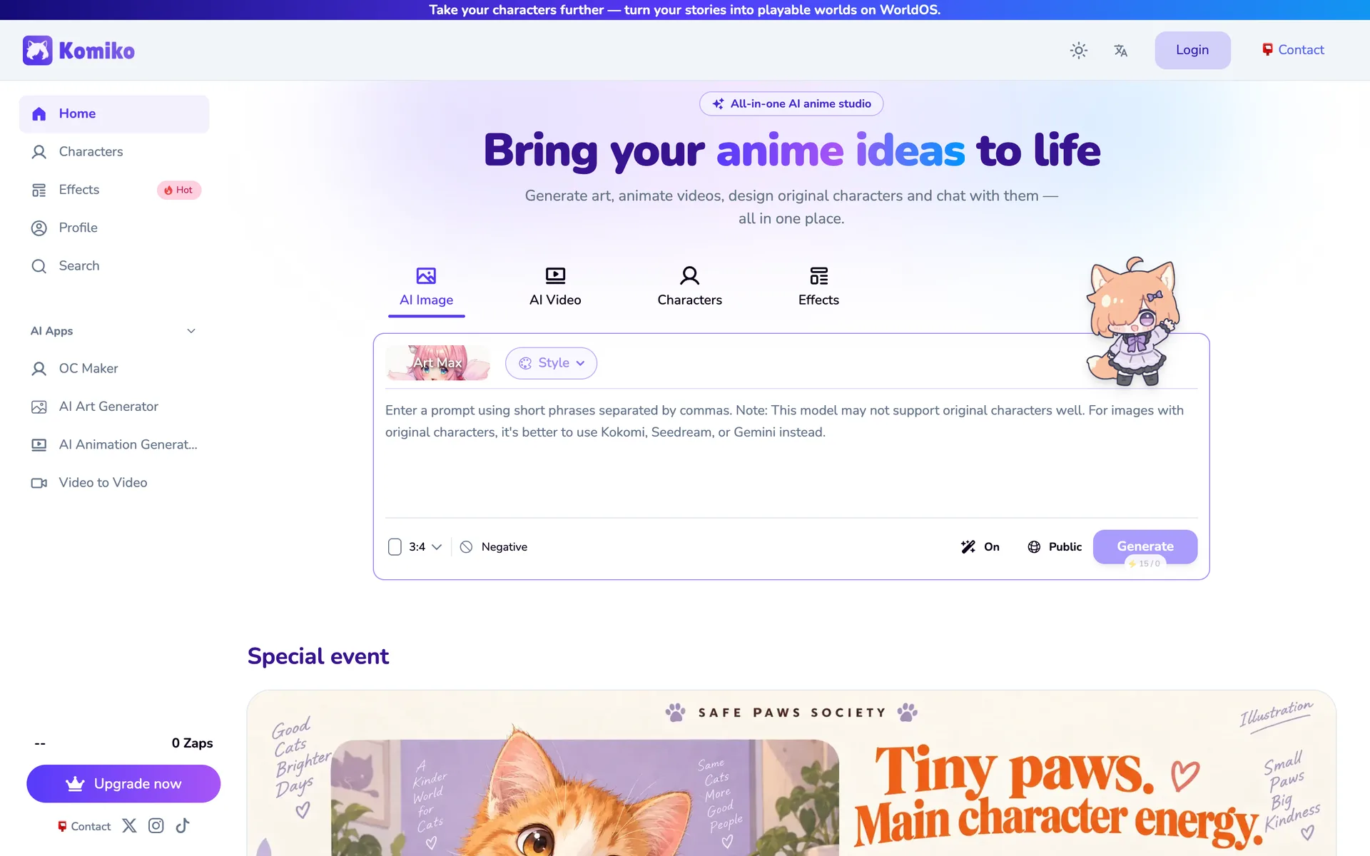 Komiko homepage on desktop
